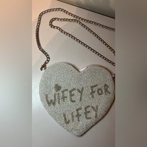 Wifey for lifey bridal bachelorette shower gift silver envelope clutch heart